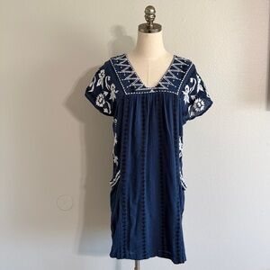 Lucky Brand Navy Blue Embroidered Mini Dress